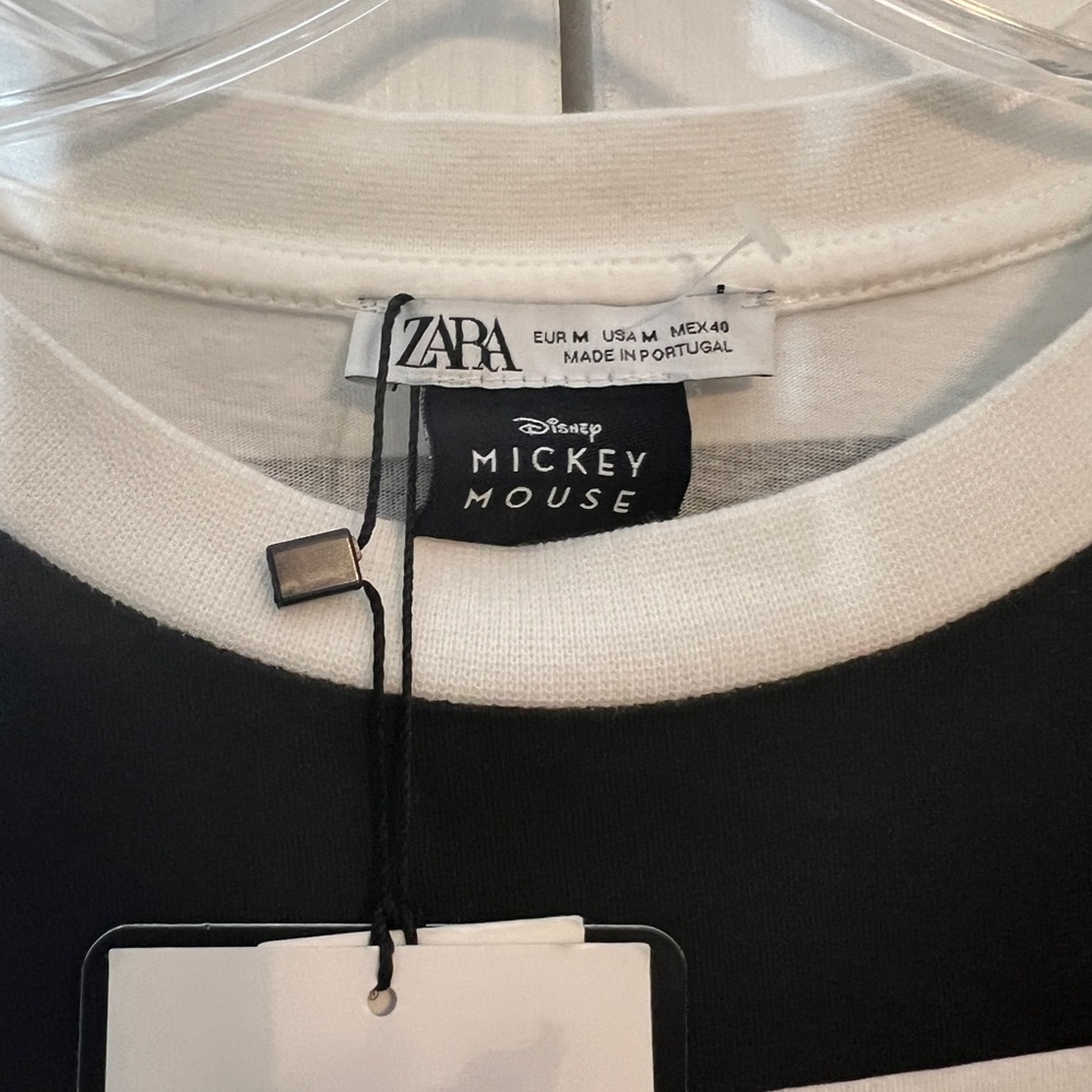 Zara Men's Black & White Striped Mickey Mouse T-Shirt - Picture 2 of 4